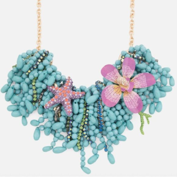 NEW Authentic Betsey Johnson MERMAID JEWELS Statement Necklace Orchid Starfish - Picture 2 of 7